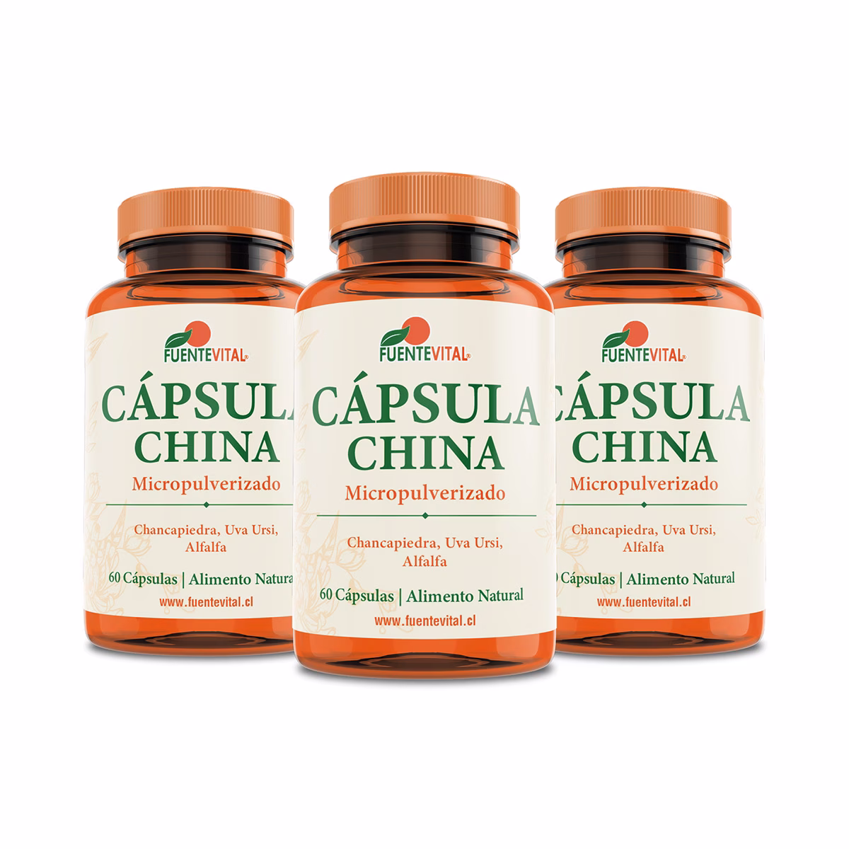 cápsula china fuente vital 60 cápsulas chancapiedra uva ursi alfalfa chile pack 3