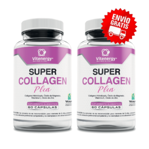 Super Collagen Plus Vitenergy pack x2 con colágeno hidrolizado, zinc, magnesio y vitamina E.