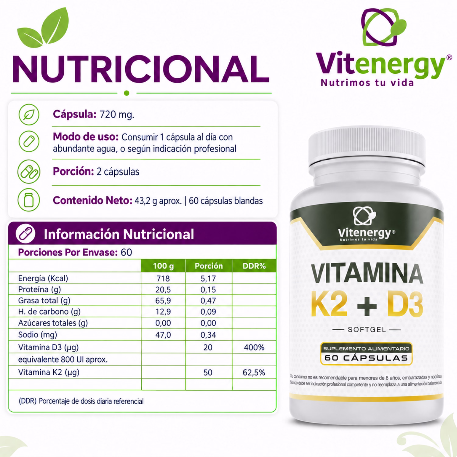 VITAMINAS K2 + D3 PACK x3 - Imagen 4