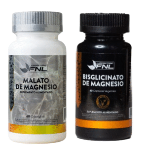 Malato de Magnesio 660 mg Bisglicinato pack suplemento natural en cápsulas FNL Chile
