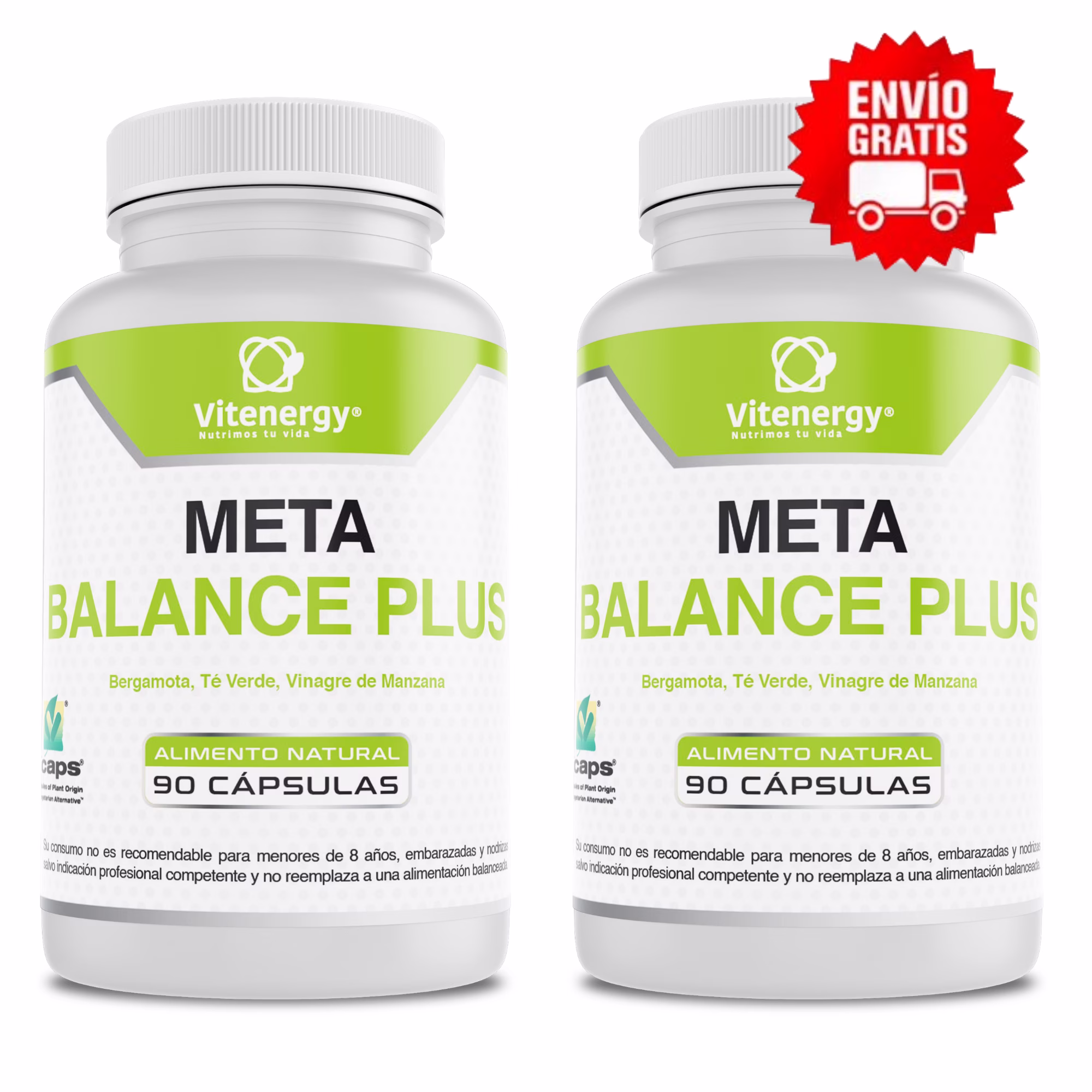 Meta Balance Plus x2 vinagre manzana bergamota té verde 180 cápsulas Vcaps tratamiento 60 días Vitenergy Chile