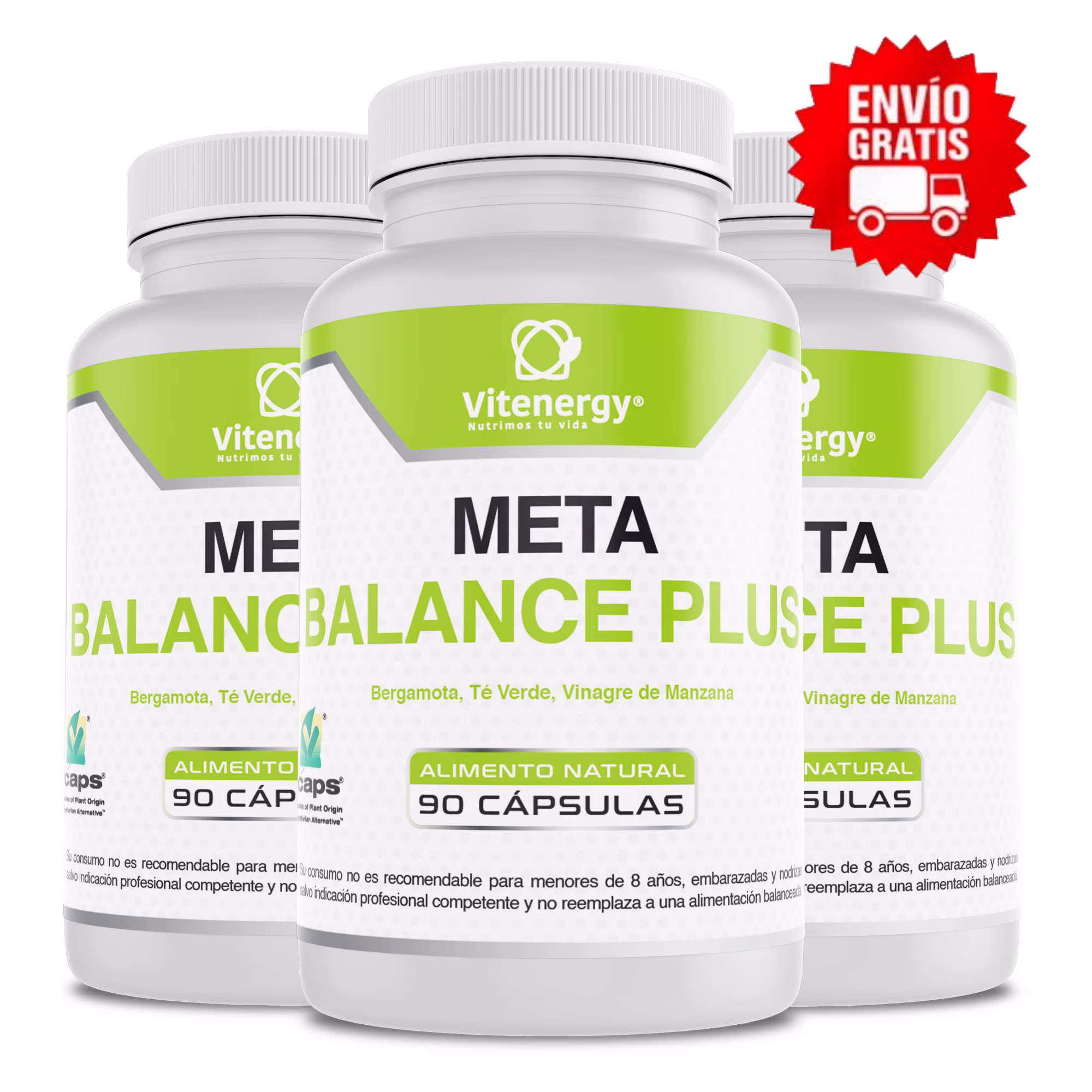 Meta Balance Plus Pack x3 pastillas triglicéridos bergamota vinagre manzana té verde 270 cápsulas Vcaps Vitenergy Chile